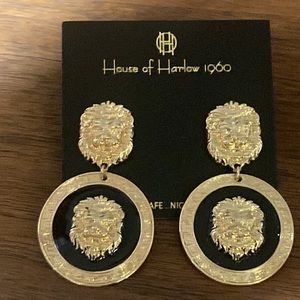 NWT House of Harlow 1960 gold black Lion earrings